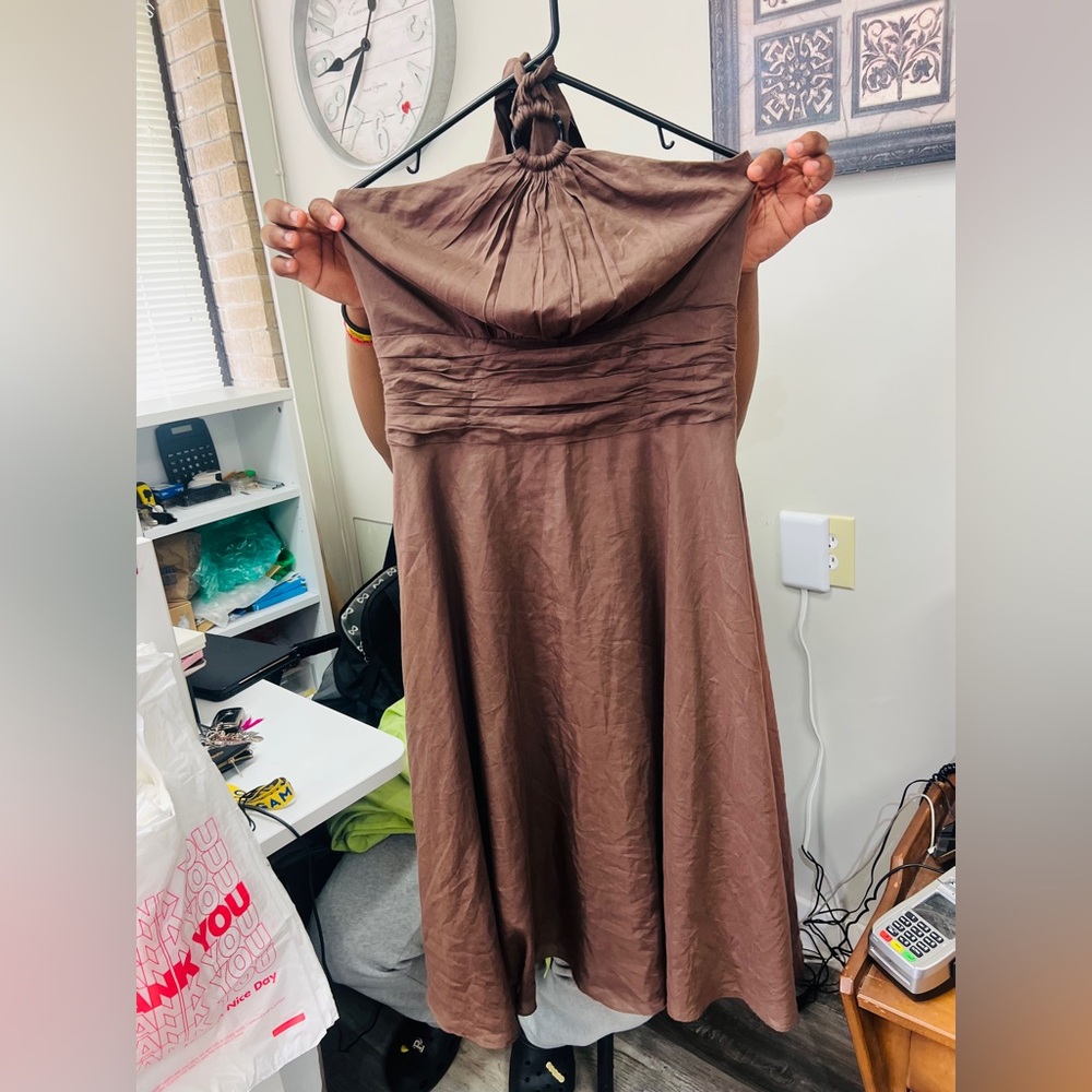 White House Black Market Strapless Brown Dress